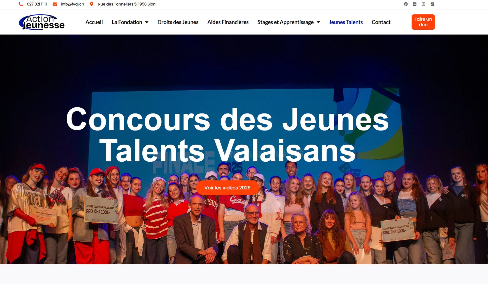 Page Jeunes Talents Valaisans 2025 – design épuré et moderne